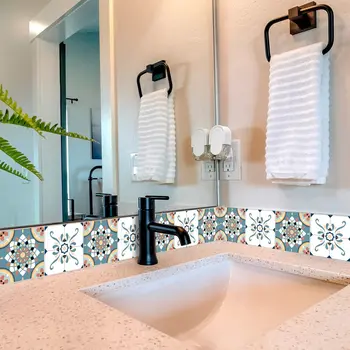 7" x 7" Teal Blue Vinyl Arabesque Peel And Stick Removable Tiles