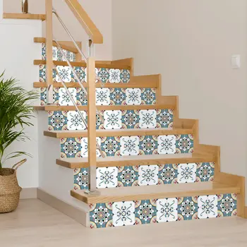 7" x 7" Teal Blue Vinyl Arabesque Peel And Stick Removable Tiles