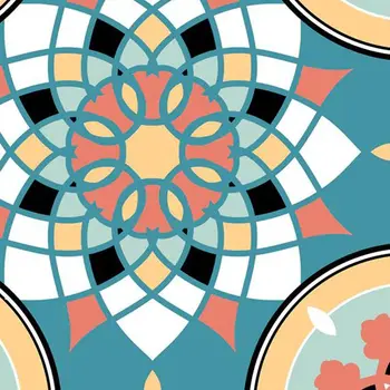 12" x 12" Teal Blue Vinyl Arabesque Peel And Stick Removable Tiles