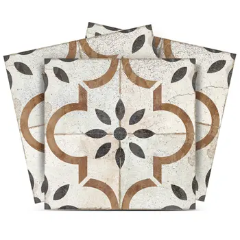 5" x 5" Black Vinyl Arabesque Peel And Stick Removable Tiles