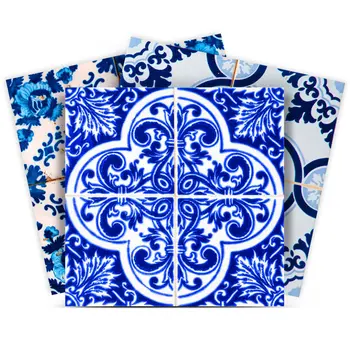 12" x 12" Blue Vinyl Arabesque Peel And Stick Removable Tiles
