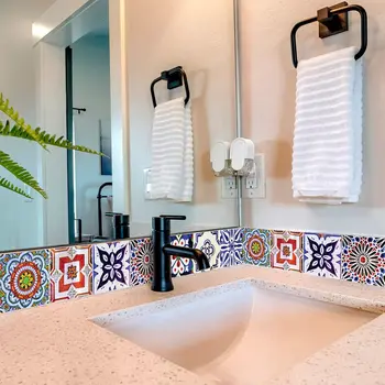 12" x 12" Blue Vinyl Arabesque Peel And Stick Removable Tiles