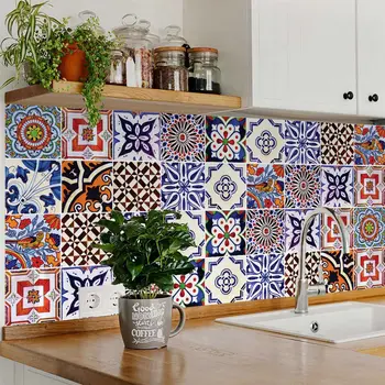12" x 12" Blue Vinyl Arabesque Peel And Stick Removable Tiles