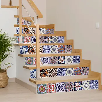 12" x 12" Blue Vinyl Arabesque Peel And Stick Removable Tiles
