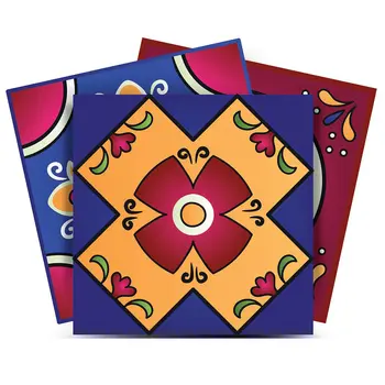 12" x 12" Blue Vinyl Arabesque Peel And Stick Removable Tiles