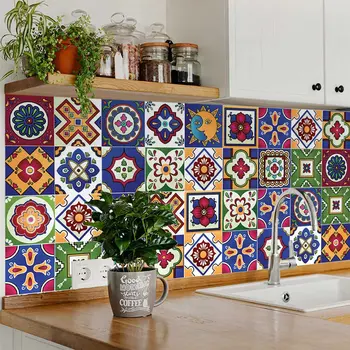 12" x 12" Blue Vinyl Arabesque Peel And Stick Removable Tiles