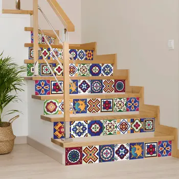 12" x 12" Blue Vinyl Arabesque Peel And Stick Removable Tiles