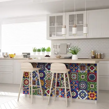 12" x 12" Blue Vinyl Arabesque Peel And Stick Removable Tiles