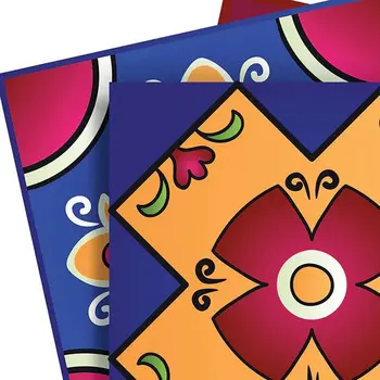 12" x 12" Blue Vinyl Arabesque Peel And Stick Removable Tiles
