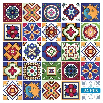 12" x 12" Blue Vinyl Arabesque Peel And Stick Removable Tiles