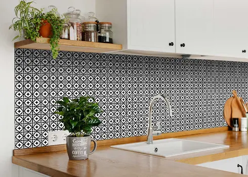 12" x 12" Black Vinyl Arabesque Peel And Stick Removable Tiles
