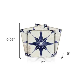 5" x 5" Blue Vinyl Arabesque Peel And Stick Removable Tiles