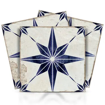 6" x 6" Blue Vinyl Arabesque Peel And Stick Removable Tiles