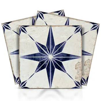 6" x 6" Blue Vinyl Arabesque Peel And Stick Removable Tiles