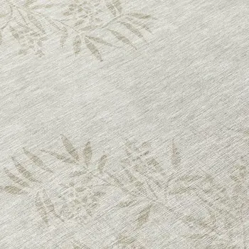 8' Beige Tan And Ivory Round Floral Washable Indoor Outdoor Area Rug