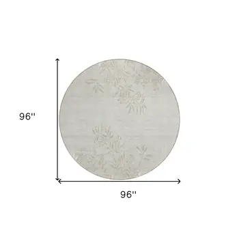 8' Beige Tan And Ivory Round Floral Washable Indoor Outdoor Area Rug