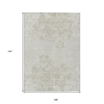 9' X 12' Beige Tan And Ivory Floral Washable Indoor Outdoor Area Rug