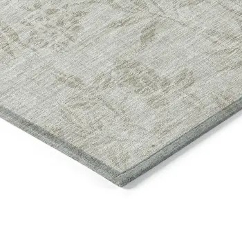 9' X 12' Beige Tan And Ivory Floral Washable Indoor Outdoor Area Rug