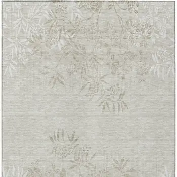 10' X 14' Beige Tan And Ivory Floral Washable Indoor Outdoor Area Rug
