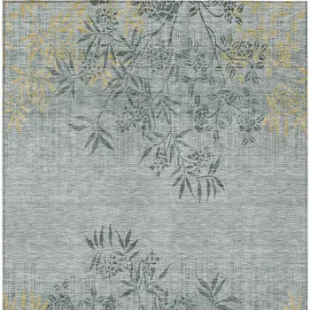 5' X 8' Gray Charcoal And Gold Floral Washable Indoor Outdoor Area Rug