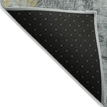 5' X 8' Gray Charcoal And Gold Floral Washable Indoor Outdoor Area Rug