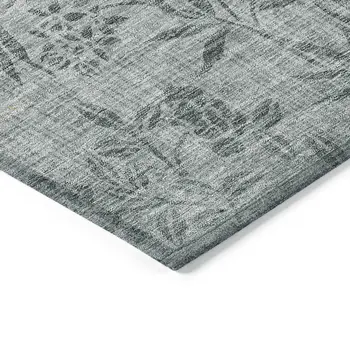 5' X 8' Gray Charcoal And Gold Floral Washable Indoor Outdoor Area Rug