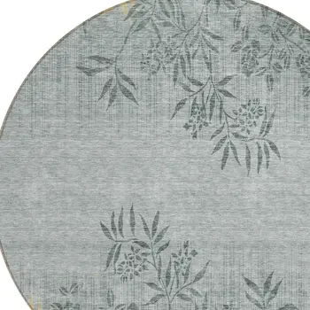 8' Gray Charcoal And Gold Round Floral Washable Indoor Outdoor Area Rug