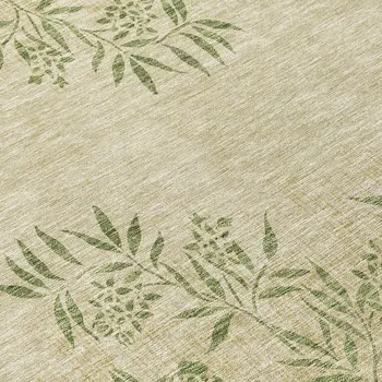 8' Khaki Ivory And Green Round Floral Washable Indoor Outdoor Area Rug