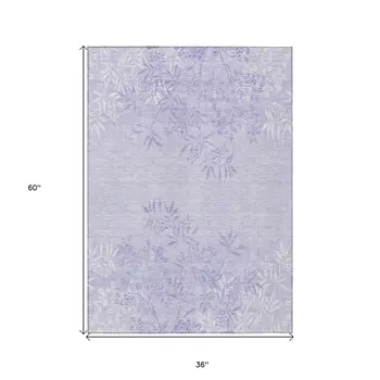 3' X 5' Lilac Purple And Ivory Floral Washable Indoor Outdoor Area Rug