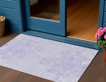 3' X 5' Lilac Purple And Ivory Floral Washable Indoor Outdoor Area Rug