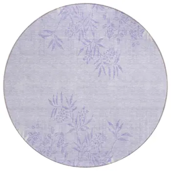 8' Lilac Purple And Ivory Round Floral Washable Indoor Outdoor Area Rug