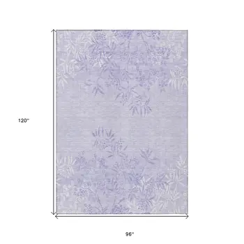 8' X 10' Lilac Purple And Ivory Floral Washable Indoor Outdoor Area Rug