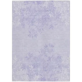 9' X 12' Lilac Purple And Ivory Floral Washable Indoor Outdoor Area Rug