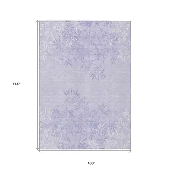 9' X 12' Lilac Purple And Ivory Floral Washable Indoor Outdoor Area Rug