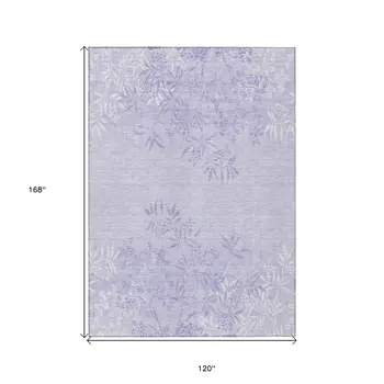 10' X 14' Lilac Purple And Ivory Floral Washable Indoor Outdoor Area Rug