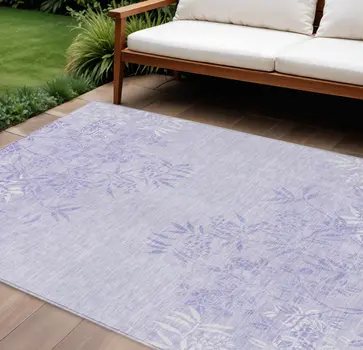 10' X 14' Lilac Purple And Ivory Floral Washable Indoor Outdoor Area Rug
