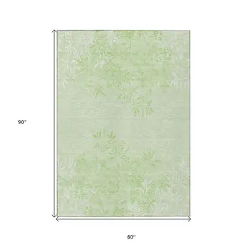 5' X 8' Mint Green Artichoke Green And Ivory Floral Washable Indoor Outdoor Area Rug