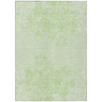 5' X 8' Mint Green Artichoke Green And Ivory Floral Washable Indoor Outdoor Area Rug