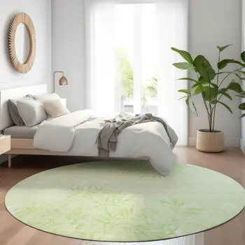 8' Mint Green Artichoke Green And Ivory Round Floral Washable Indoor Outdoor Area Rug