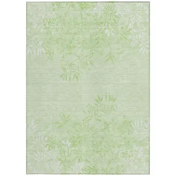 8' X 10' Mint Green Artichoke Green And Ivory Floral Washable Indoor Outdoor Area Rug