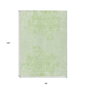 8' X 10' Mint Green Artichoke Green And Ivory Floral Washable Indoor Outdoor Area Rug