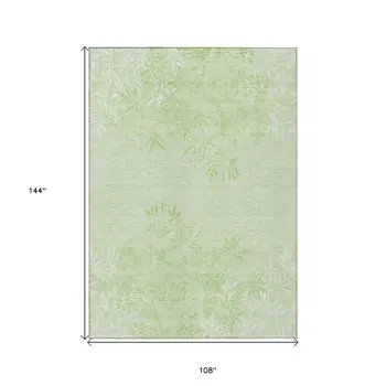 9' X 12' Mint Green Artichoke Green And Ivory Floral Washable Indoor Outdoor Area Rug