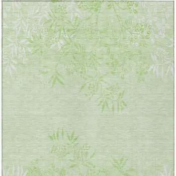 9' X 12' Mint Green Artichoke Green And Ivory Floral Washable Indoor Outdoor Area Rug