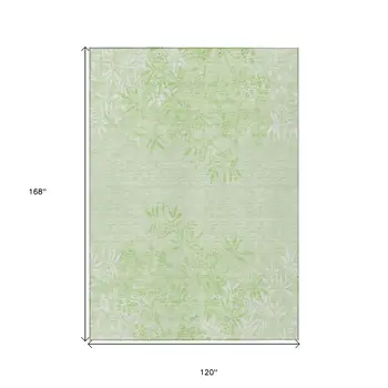 10' X 14' Mint Green Artichoke Green And Ivory Floral Washable Indoor Outdoor Area Rug