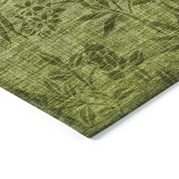 3' X 5' Olive Green And Fern Green Floral Washable Indoor Outdoor Area Rug