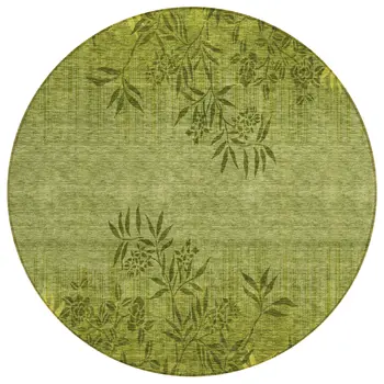 8' Olive Green And Fern Green Round Floral Washable Indoor Outdoor Area Rug