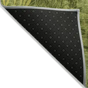 8' Olive Green And Fern Green Round Floral Washable Indoor Outdoor Area Rug