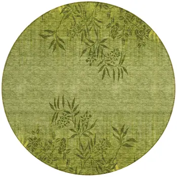 8' Olive Green And Fern Green Round Floral Washable Indoor Outdoor Area Rug