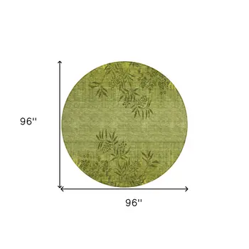 8' Olive Green And Fern Green Round Floral Washable Indoor Outdoor Area Rug