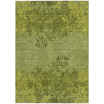 8' X 10' Olive Green And Fern Green Floral Washable Indoor Outdoor Area Rug